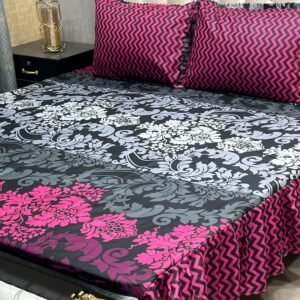 3 pc stitched 2 sided frill bedsheet