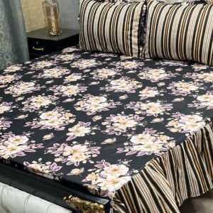 3 pc stitched 2 sided frill bedsheet