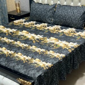 3 pc stitched 2 sided frill bedsheet