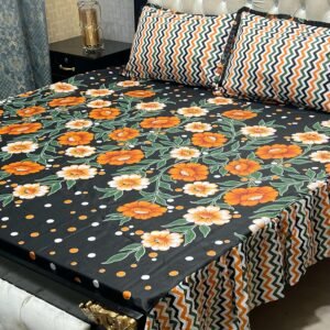 3 pc stitched 2 sided frill bedsheet