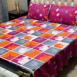 3 pc stitched 2 sided frill bedsheet