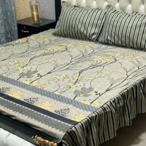 3 pc stitched 2 sided frill bedsheet
