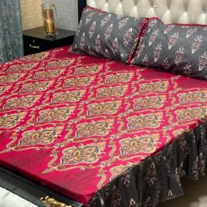 3 pc stitched 2 sided frill bedsheet