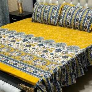 3 pc stitched 2 sided frill bedsheet